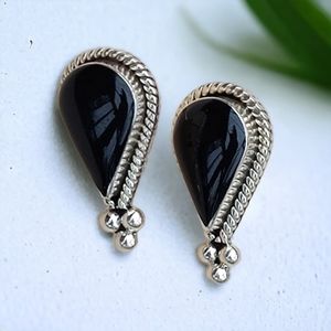 Vintage Sterling mexico black onyx earrings